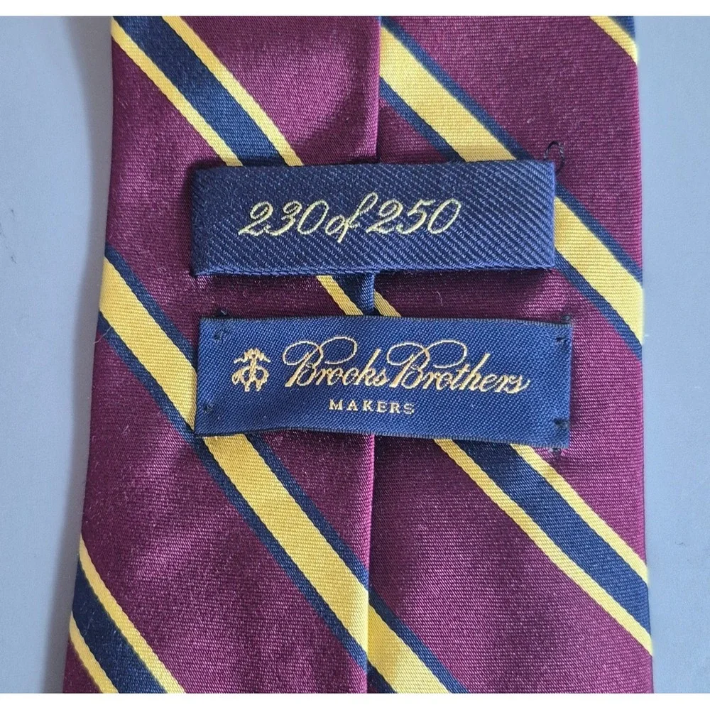 Brooks Brothers Limited Edition Burgundy Navy Gold Stripe REPP Tie 230/250 60